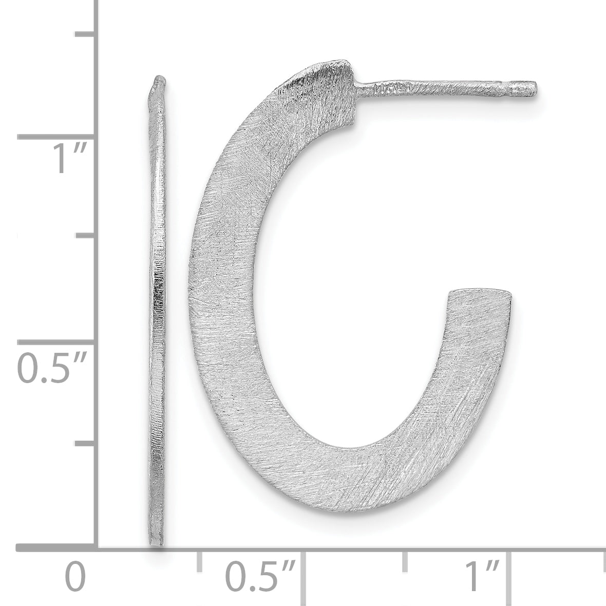 Sterling Silver RH-plated Scratch Finish J-Hoop Post Earrings