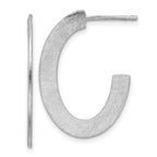 Sterling Silver RH-plated Scratch Finish J-Hoop Post Earrings