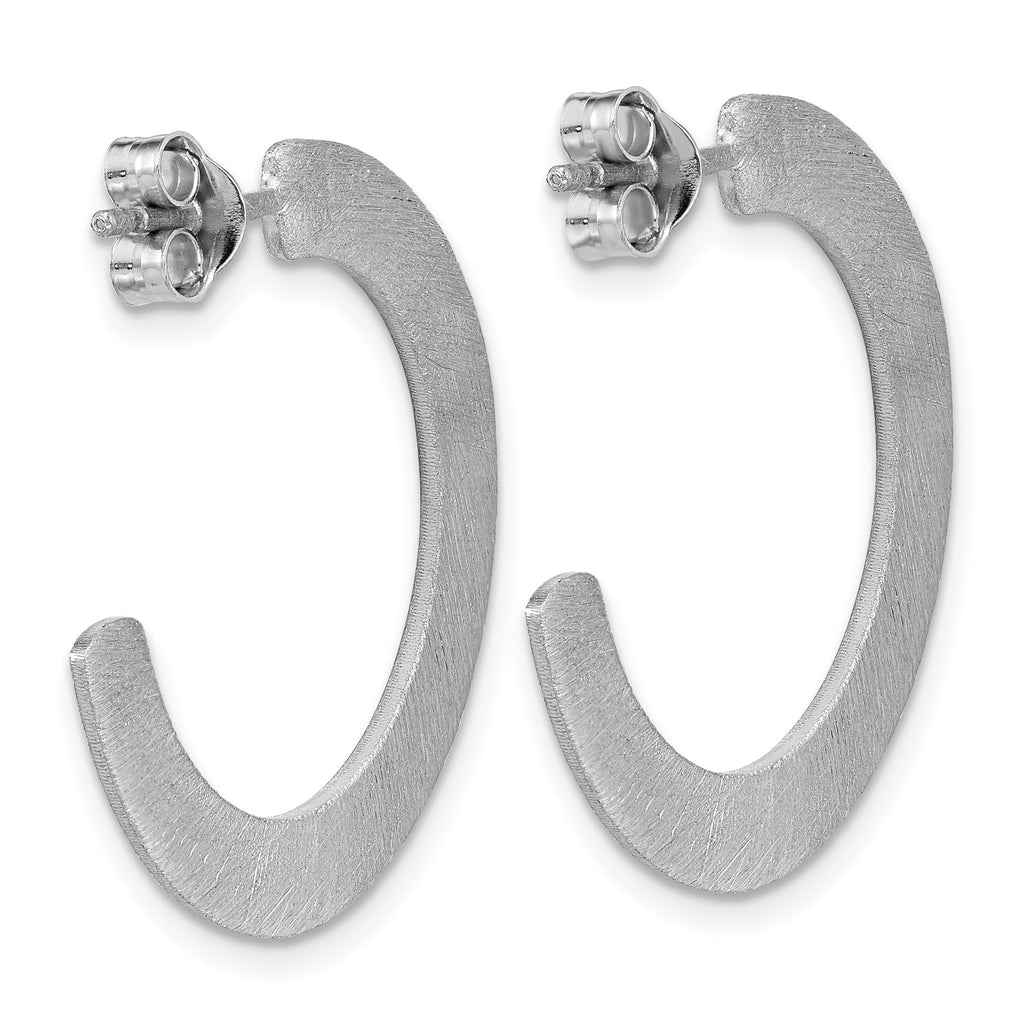 Sterling Silver RH-plated Scratch Finish J-Hoop Post Earrings