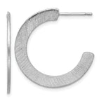 Sterling Silver RH-plated Scratch Finish J-Hoop Post Earrings