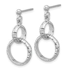SS RH-plat Polished / Dia-cut Circle Link Dangle Post Earrings