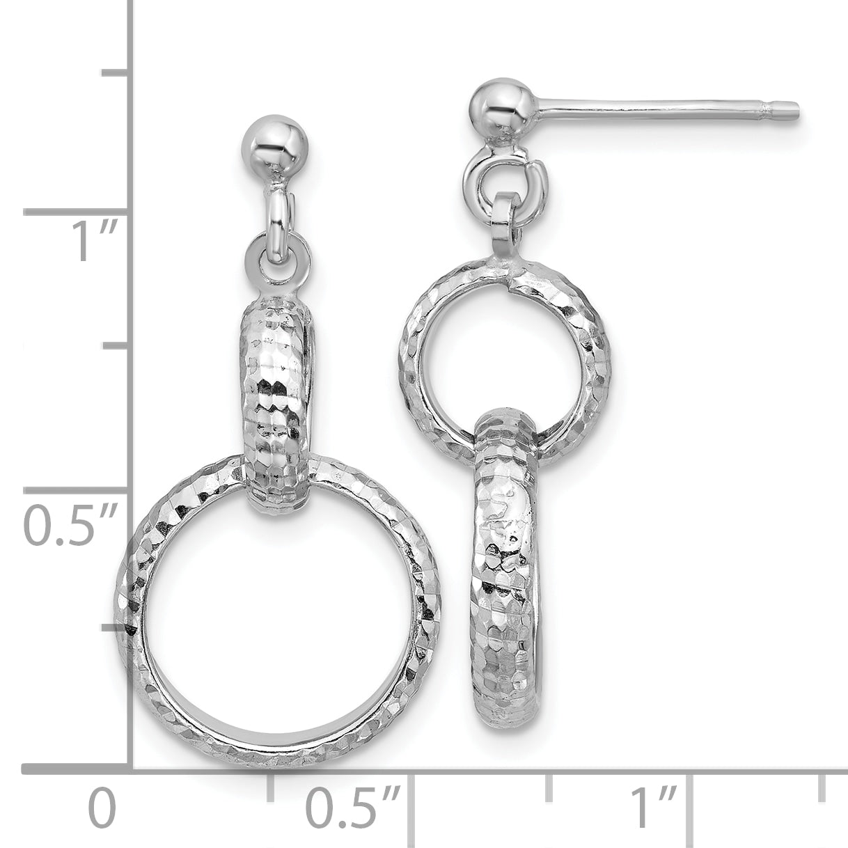 SS RH-plat Polished / Dia-cut Circle Link Dangle Post Earrings