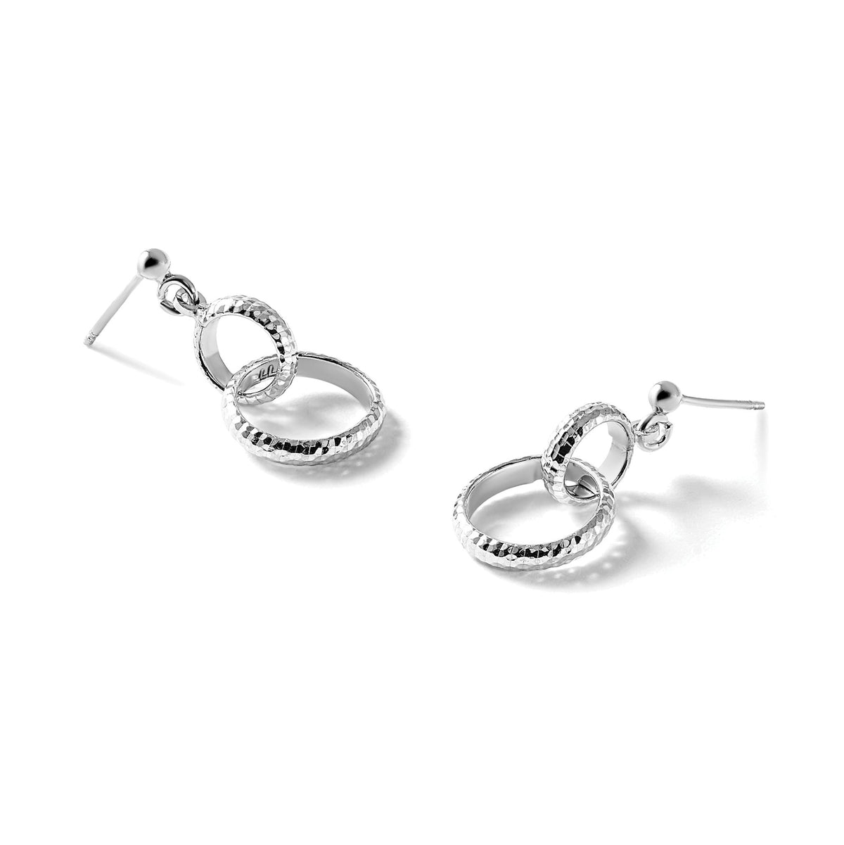 Ss Rh-Plat Circle Link Stud Dangle Earrings in Sterling Silver - Sophia Jewelers