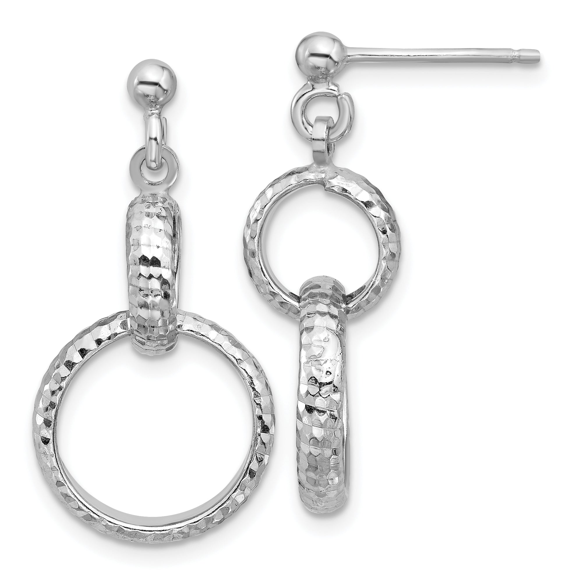 SS RH-plat Polished / Dia-cut Circle Link Dangle Post Earrings Main image