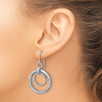 Sterling Silver RH-pl Polish/Dia-cut Circles Dangle Earrings