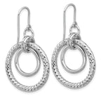 Sterling Silver RH-pl Polish/Dia-cut Circles Dangle Earrings