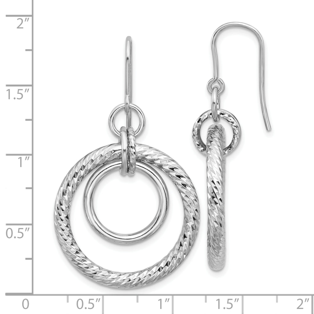 Sterling Silver RH-pl Polish/Dia-cut Circles Dangle Earrings