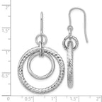 Sterling Silver RH-pl Polish/Dia-cut Circles Dangle Earrings