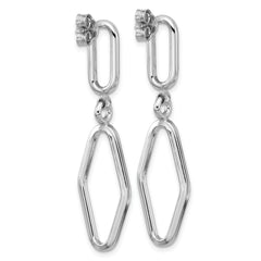 Sterling Silver RH-plat Polish Geometric Dangle Post Earrings