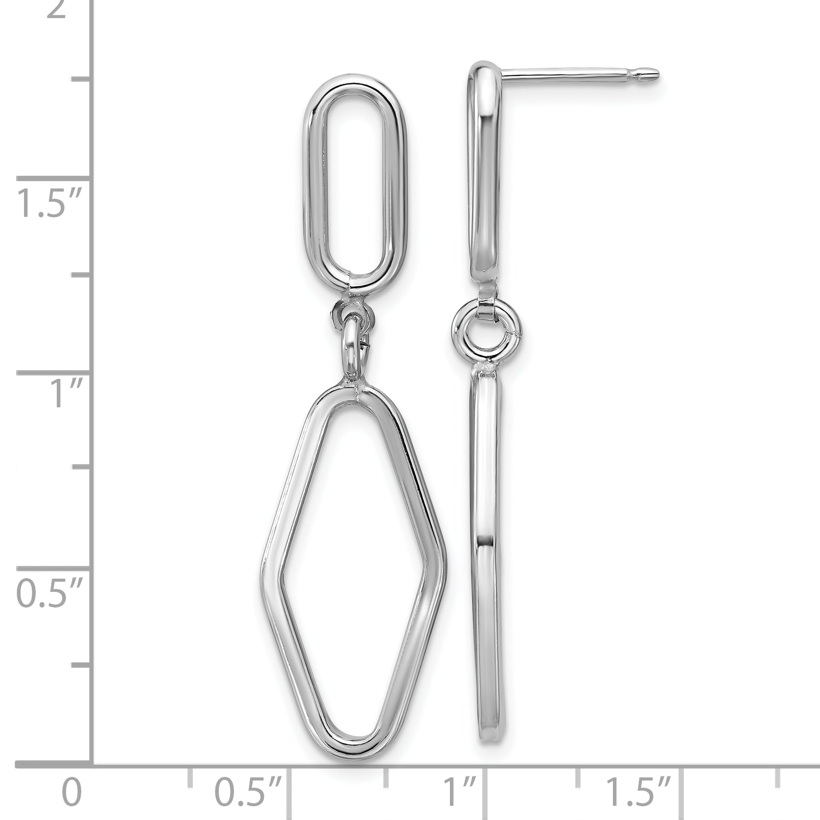 Sterling Silver RH-plat Polish Geometric Dangle Post Earrings