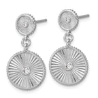 SS RH-plat CZ Polished/Grooved Circle Dangle Post Earrings