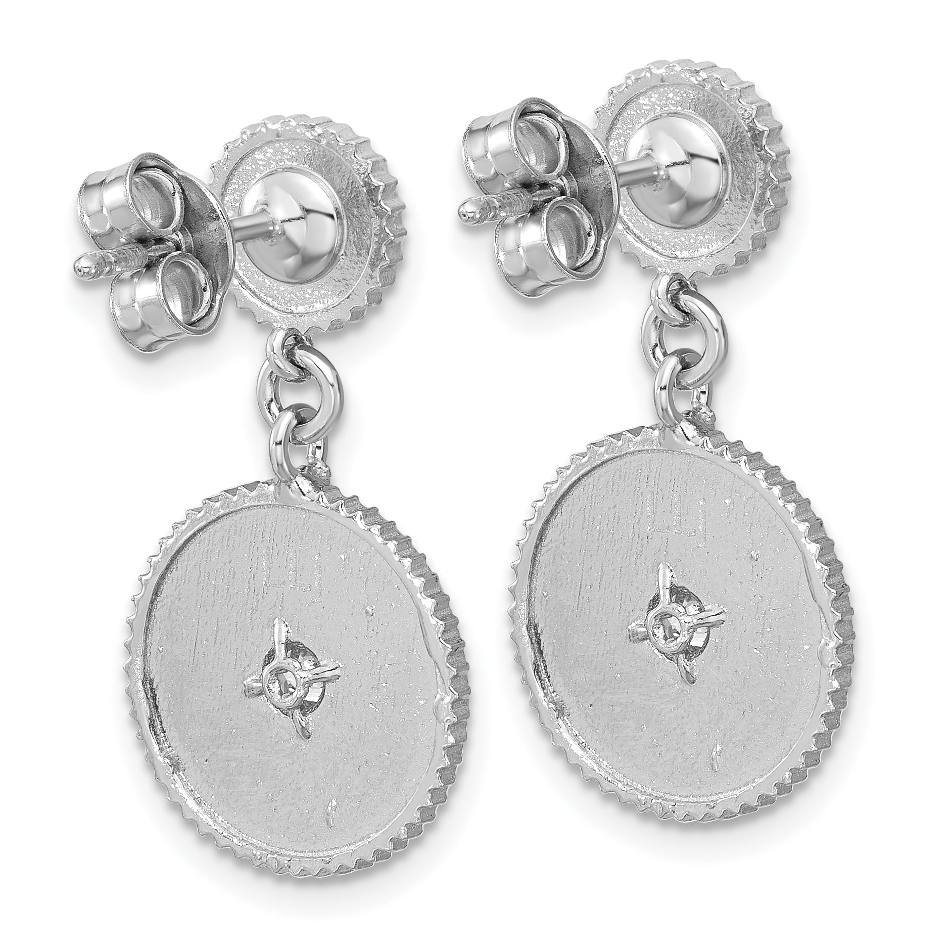 SS RH-plat CZ Polished/Grooved Circle Dangle Post Earrings