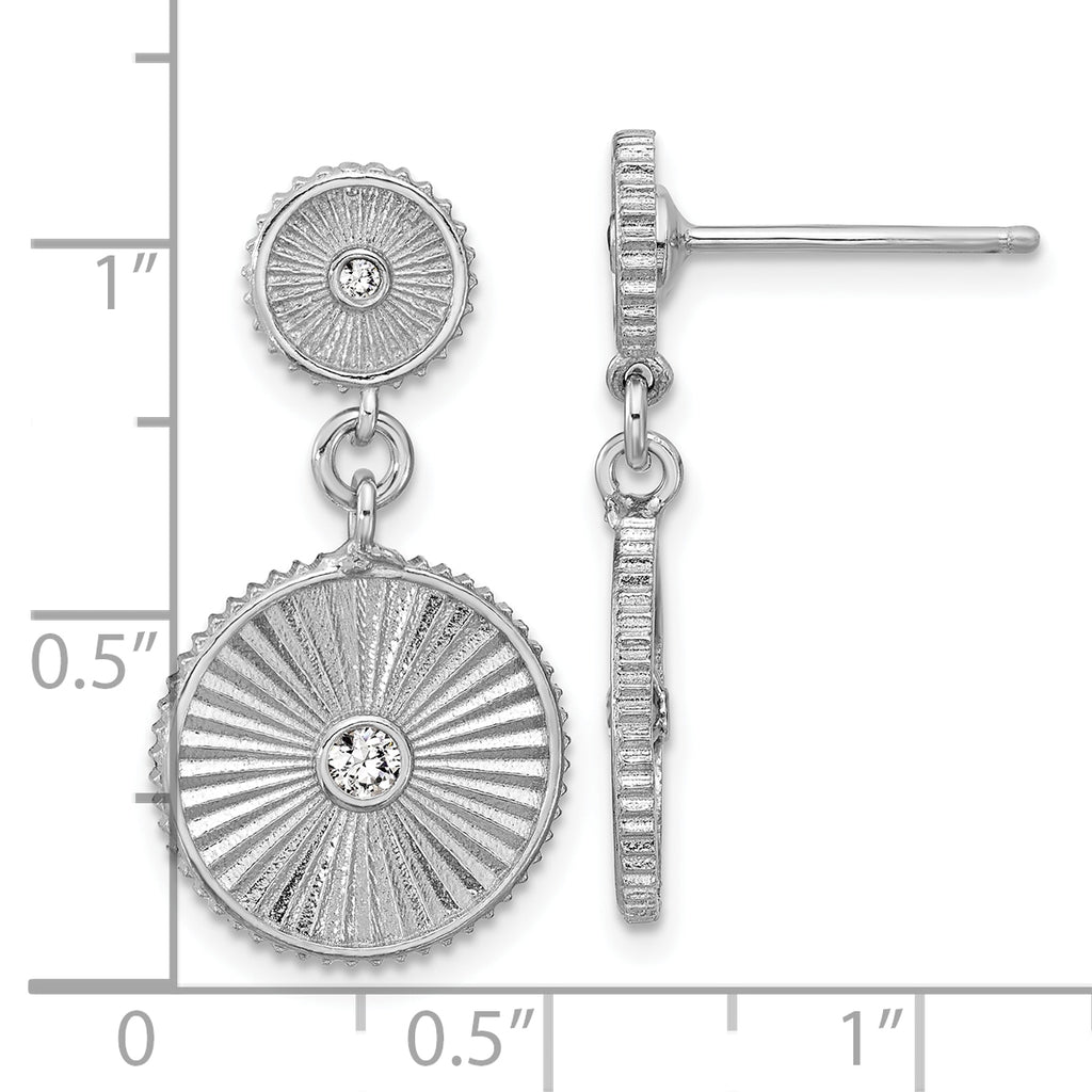 SS RH-plat CZ Polished/Grooved Circle Dangle Post Earrings