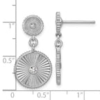 SS RH-plat CZ Polished/Grooved Circle Dangle Post Earrings