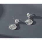 Rh-Plat Cubic Zirconia Grooved Circle Stud Dangle Earrings in Sterling Silver - Sophia Jewelers