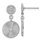 SS RH-plat CZ Polished/Grooved Circle Dangle Post Earrings