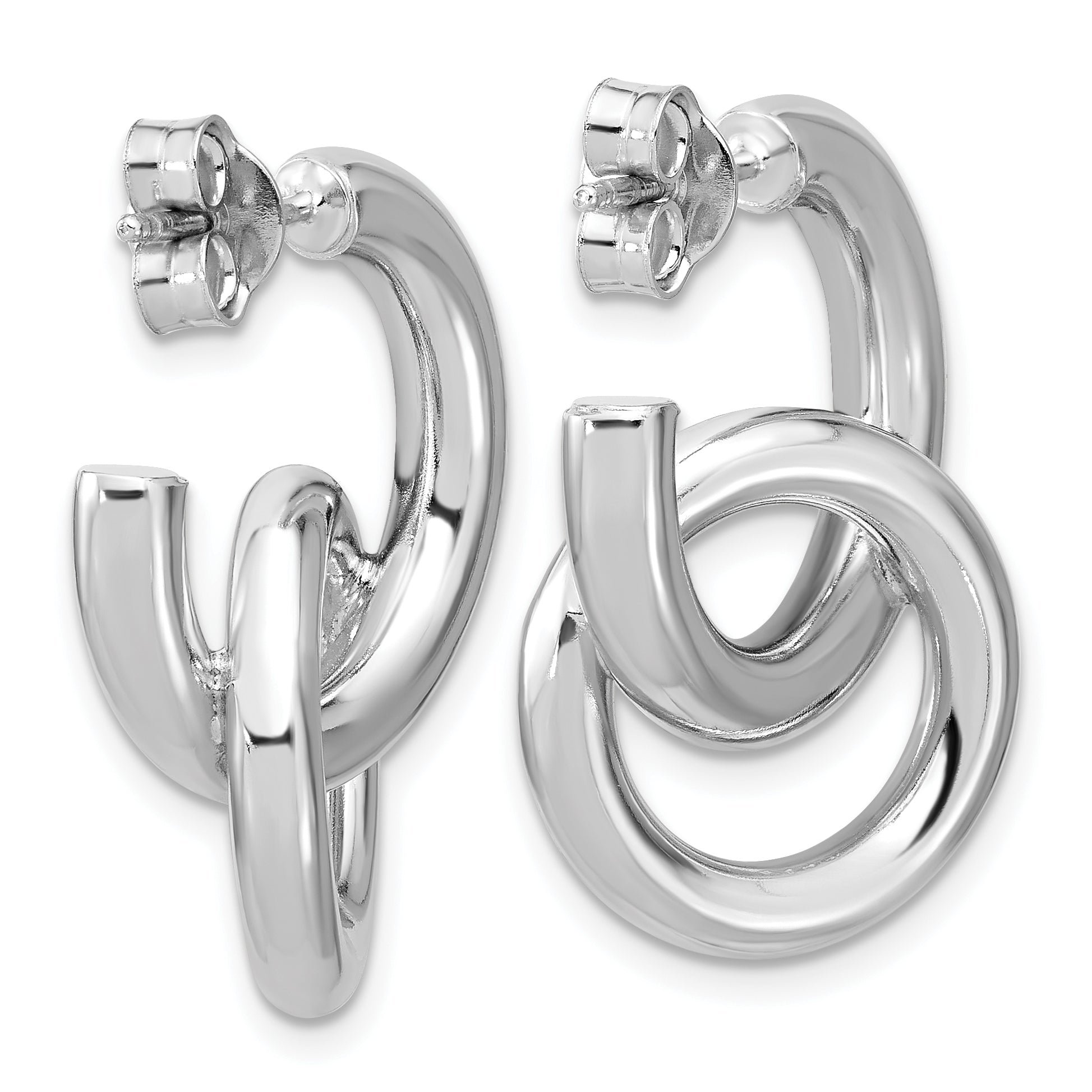 Sterling Silver RH-plated Polished Circle Drop Post Earrings