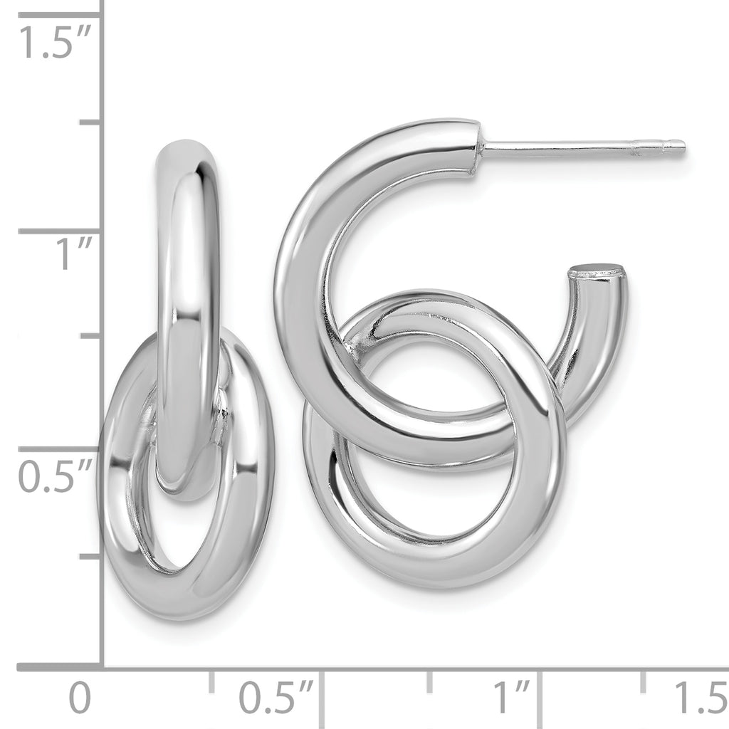 Sterling Silver RH-plated Polished Circle Drop Post Earrings