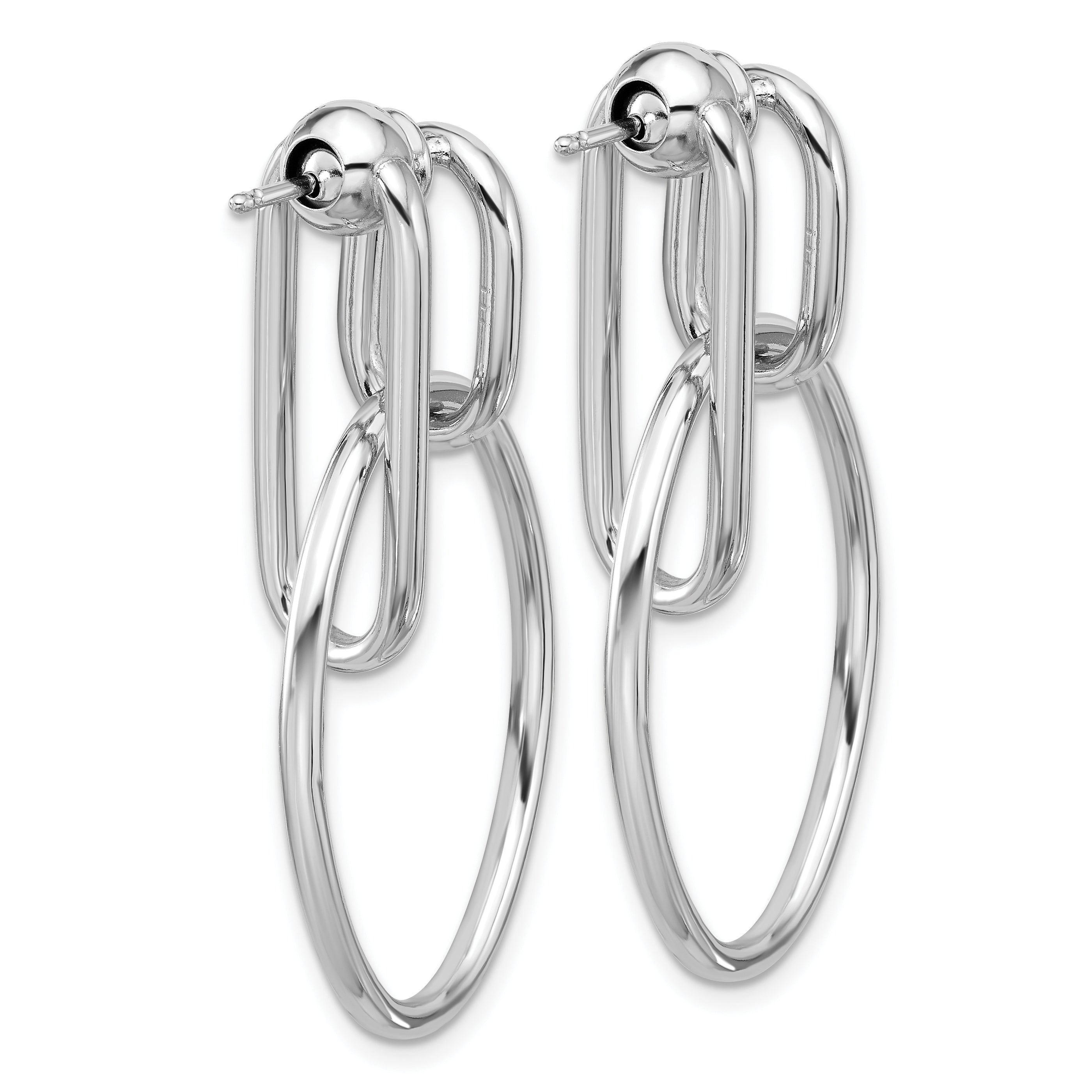 SS RH-plated Polished Front/Back Oval Dangle Post Earrings
