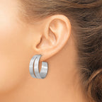 Sterling Silver Rhodium-plate Scratch Finish J-hoop Earrings