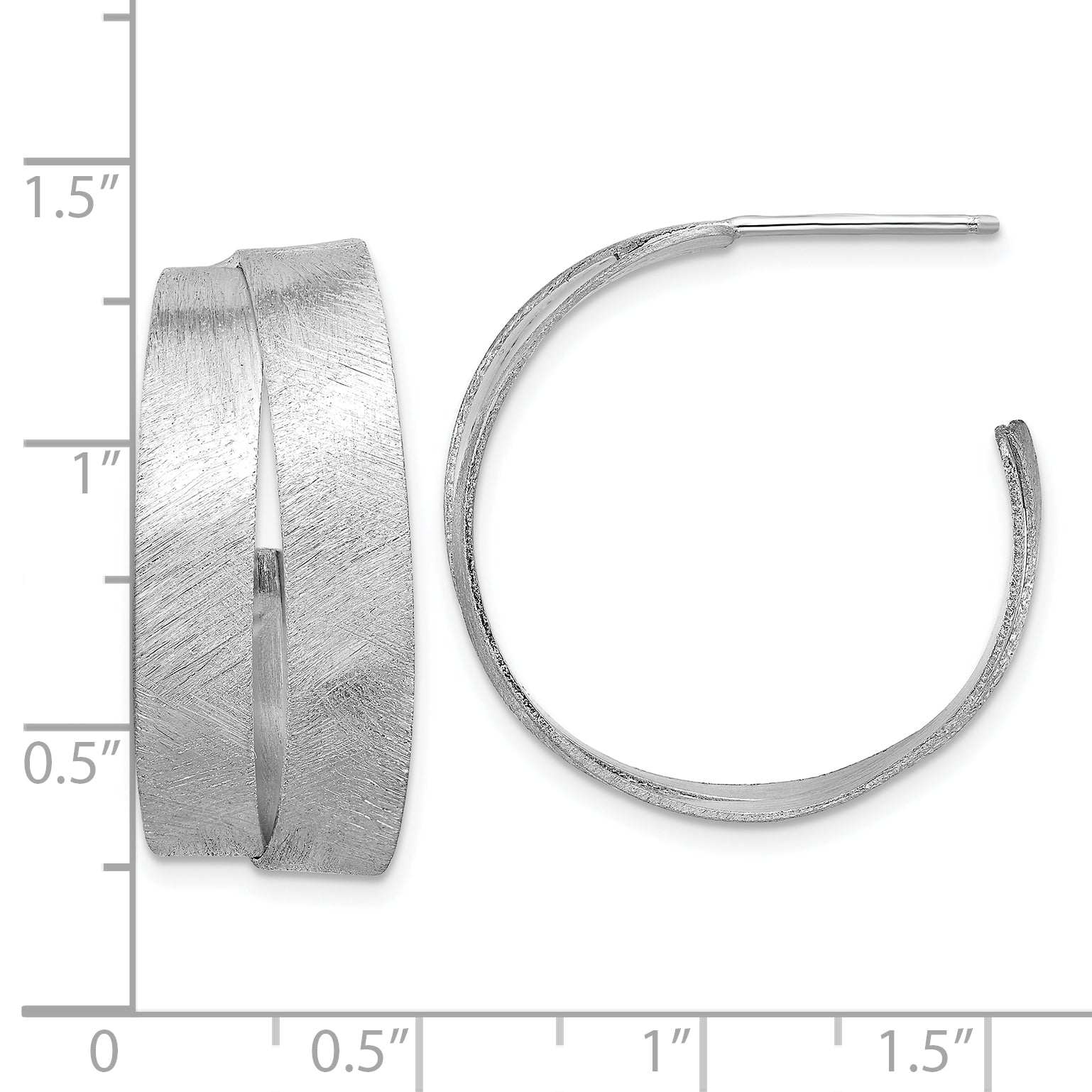 Sterling Silver Rhodium-plate Scratch Finish J-hoop Earrings