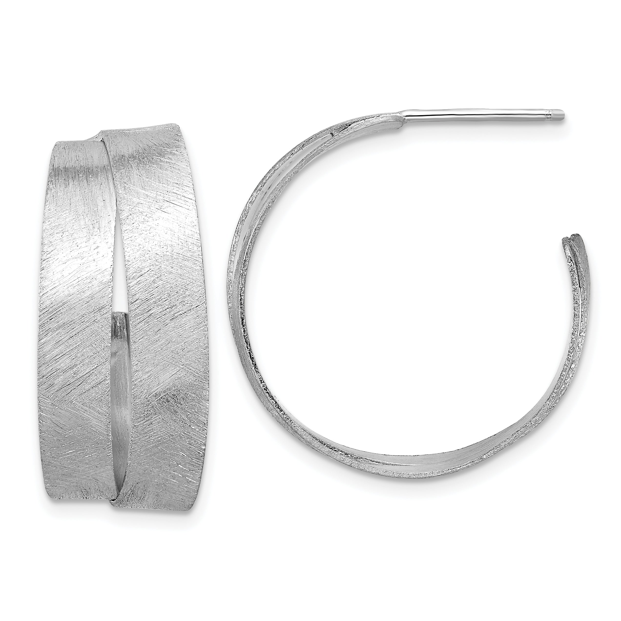 Sterling Silver Rhodium-plate Scratch Finish J-hoop Earrings Main image