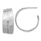 Sterling Silver Rhodium-plate Scratch Finish J-hoop Earrings