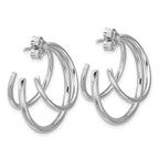 Sterling Silver RH-plated Polished 3-row J-hoop Post Earrings