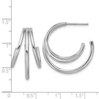 Sterling Silver RH-plated Polished 3-row J-hoop Post Earrings