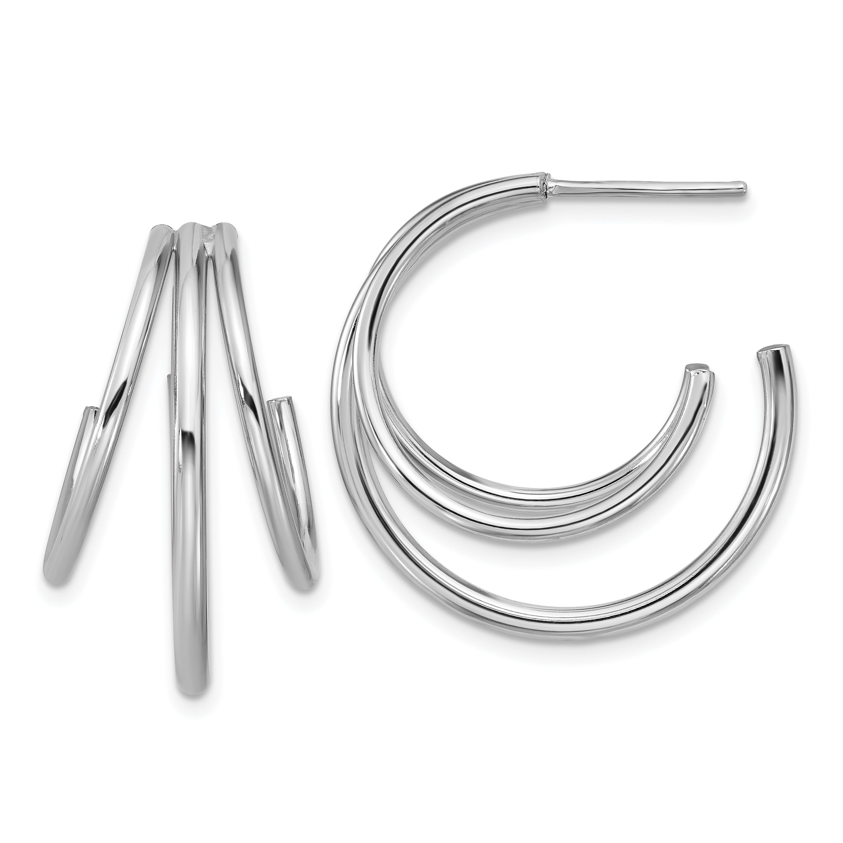 Sterling Silver RH-plated Polished 3-row J-hoop Post Earrings Main image