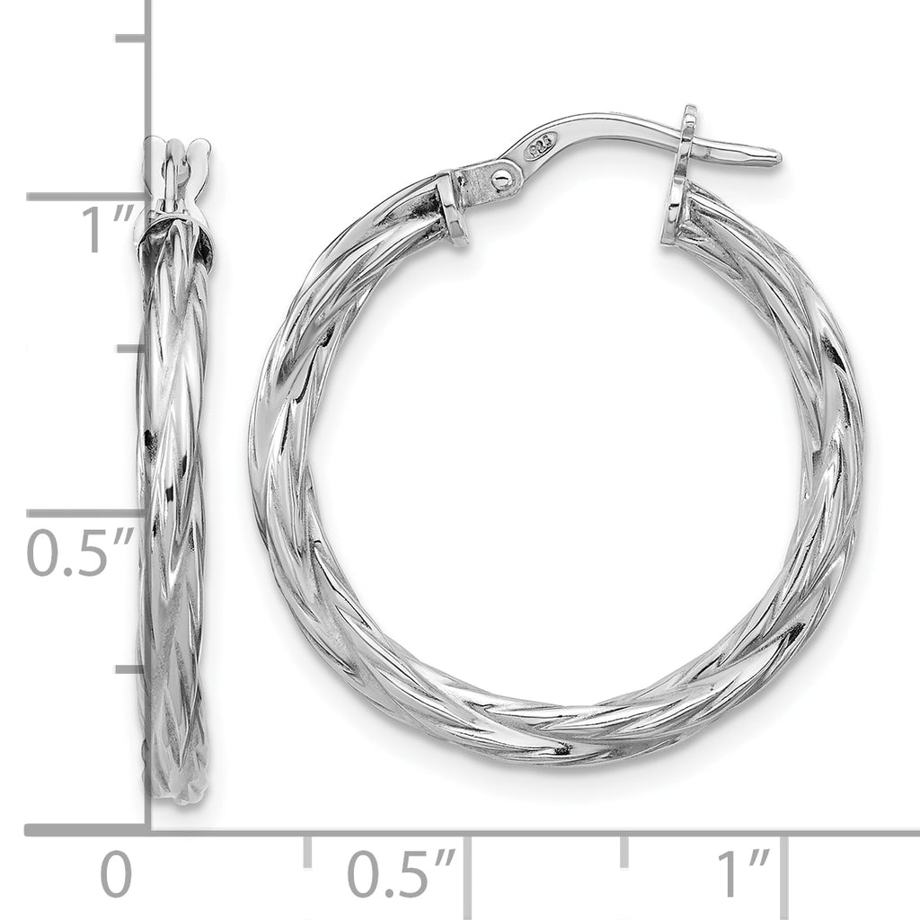 Sterling Silver RH-plated Polished Twisted Hoop Earrings