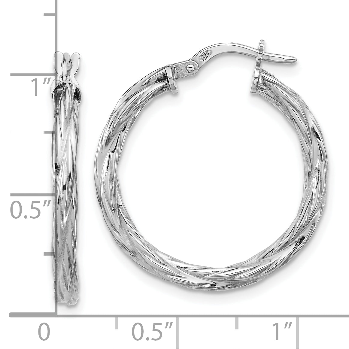 Sterling Silver RH-plated Polished Twisted Hoop Earrings