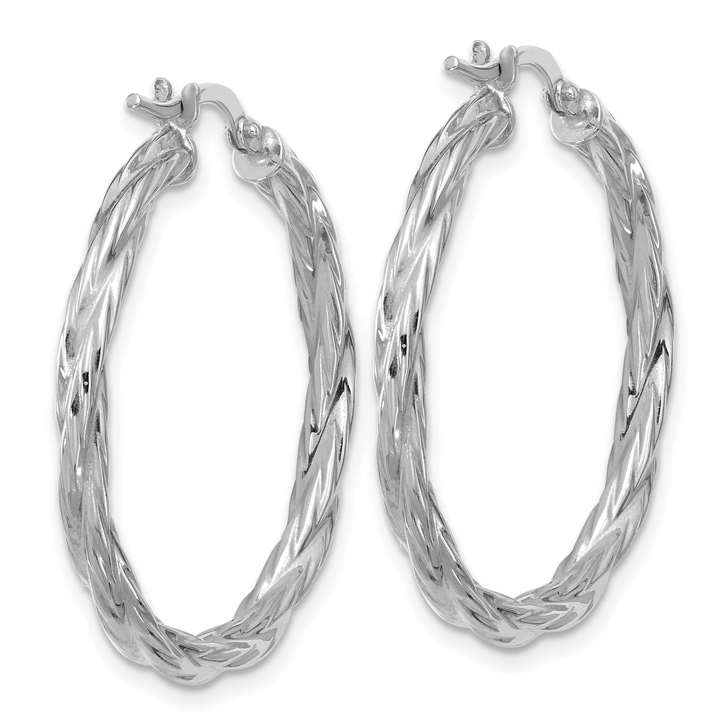 Sterling Silver RH-plated Polished Twisted Hoop Earrings