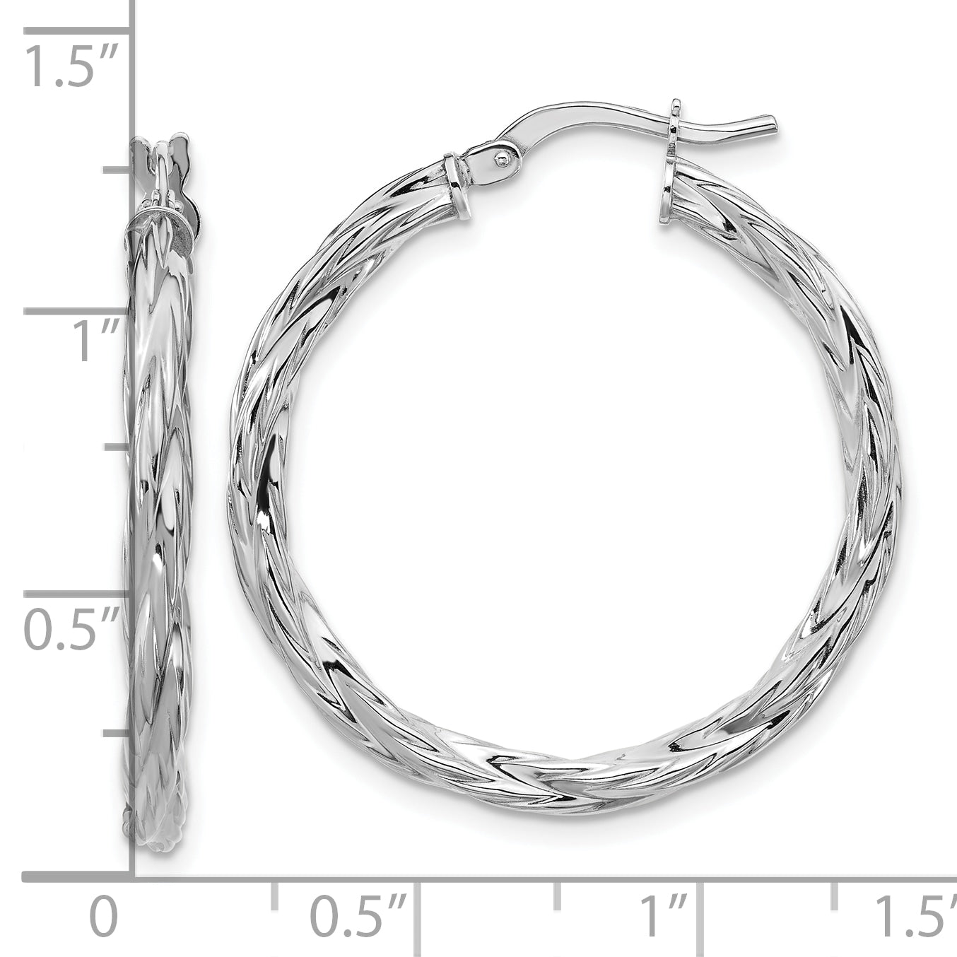 Sterling Silver RH-plated Polished Twisted Hoop Earrings