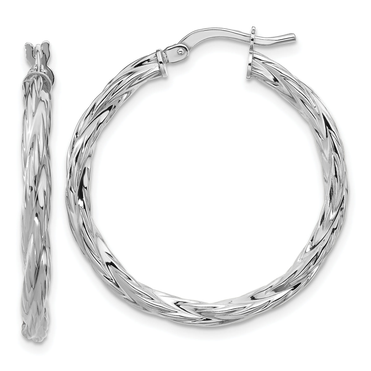 Sterling Silver RH-plated Polished Twisted Hoop Earrings