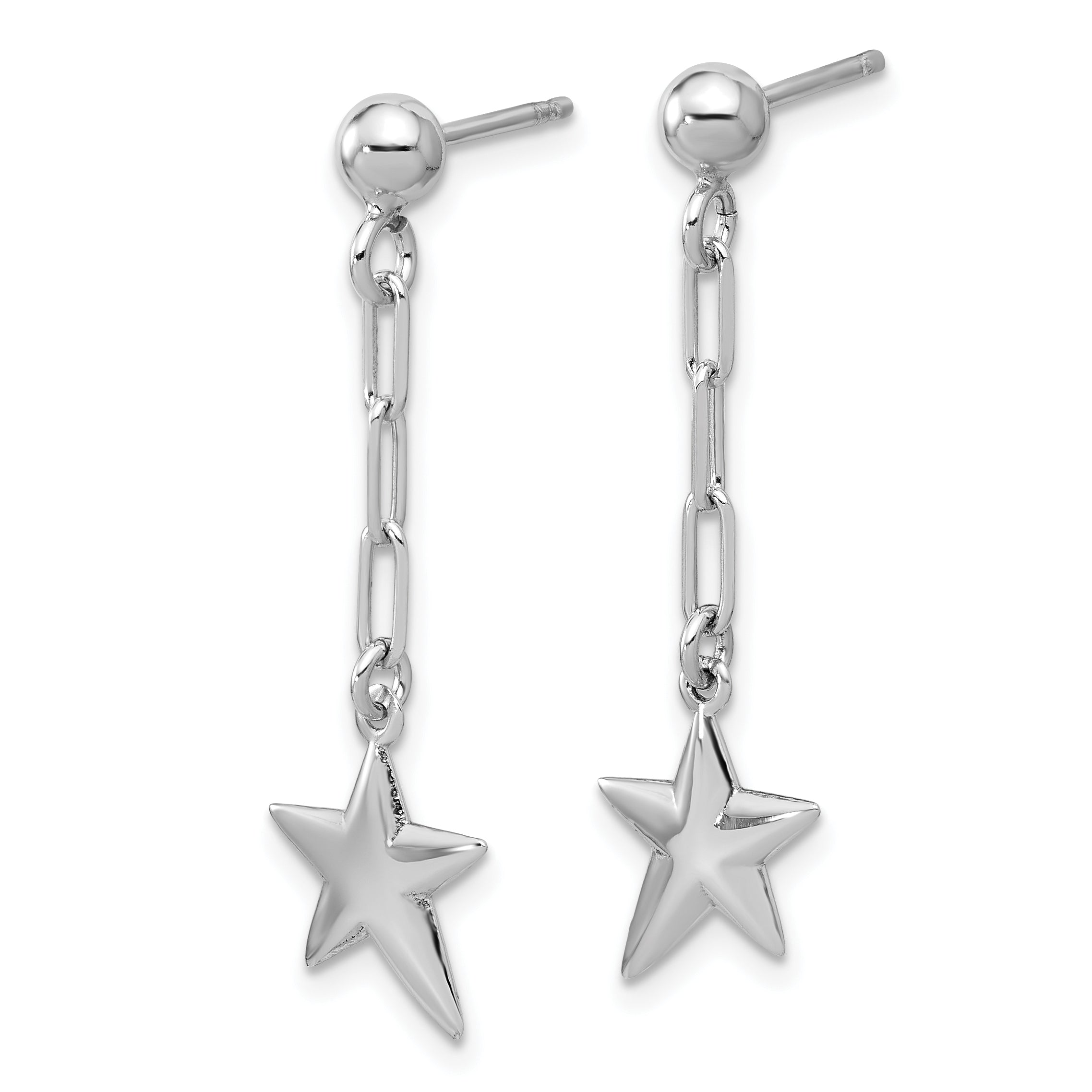 SS RH-plated Polished Star Link Dangle Post Earrings