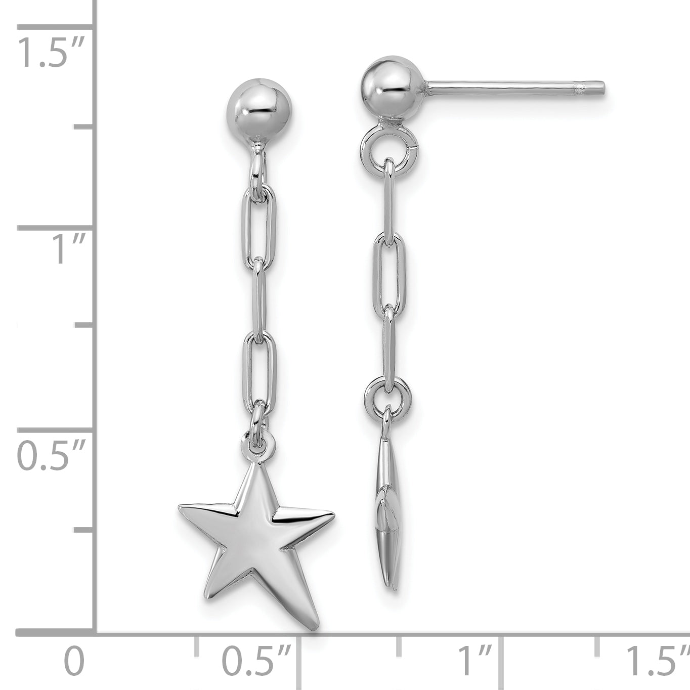 SS RH-plated Polished Star Link Dangle Post Earrings