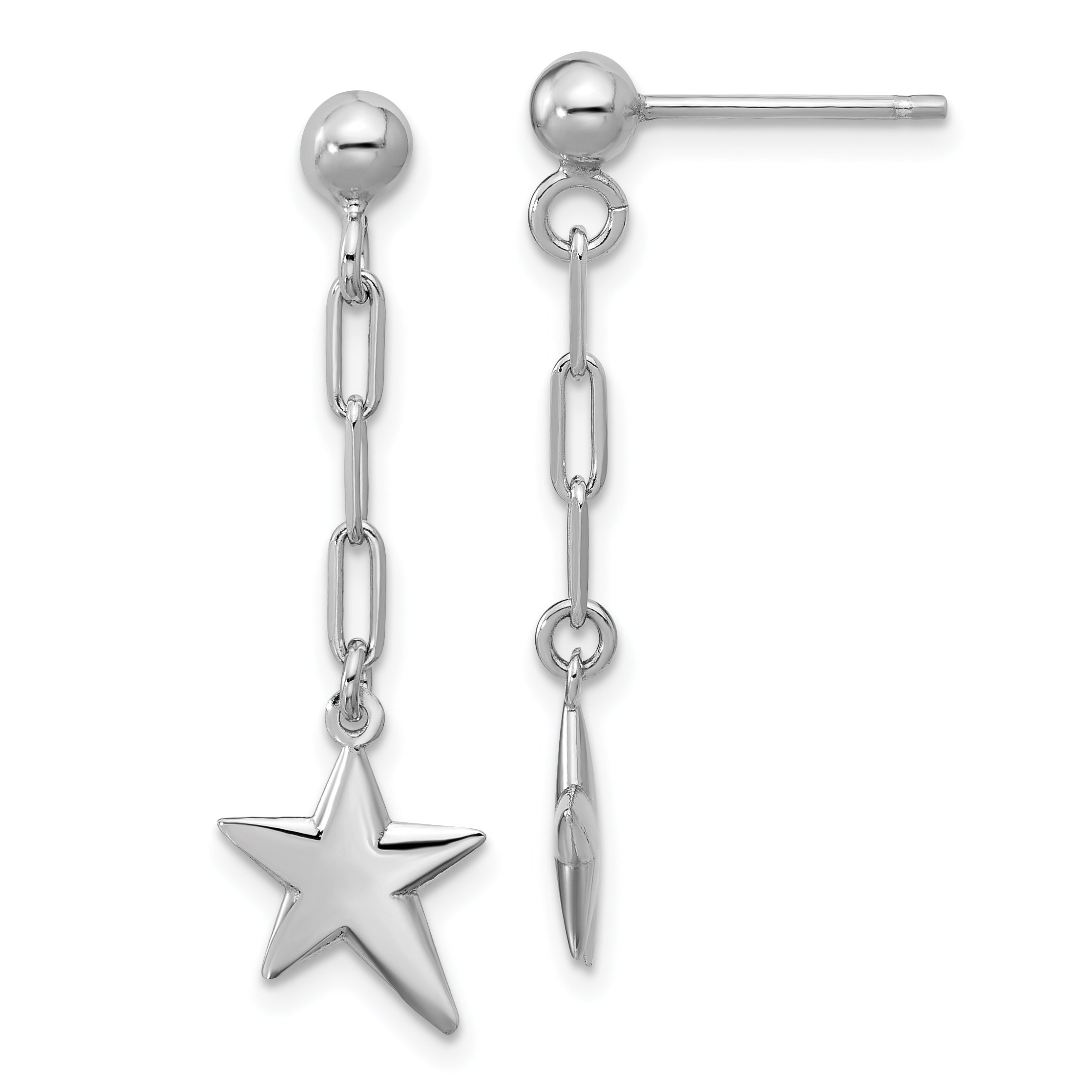 SS RH-plated Polished Star Link Dangle Post Earrings Main image