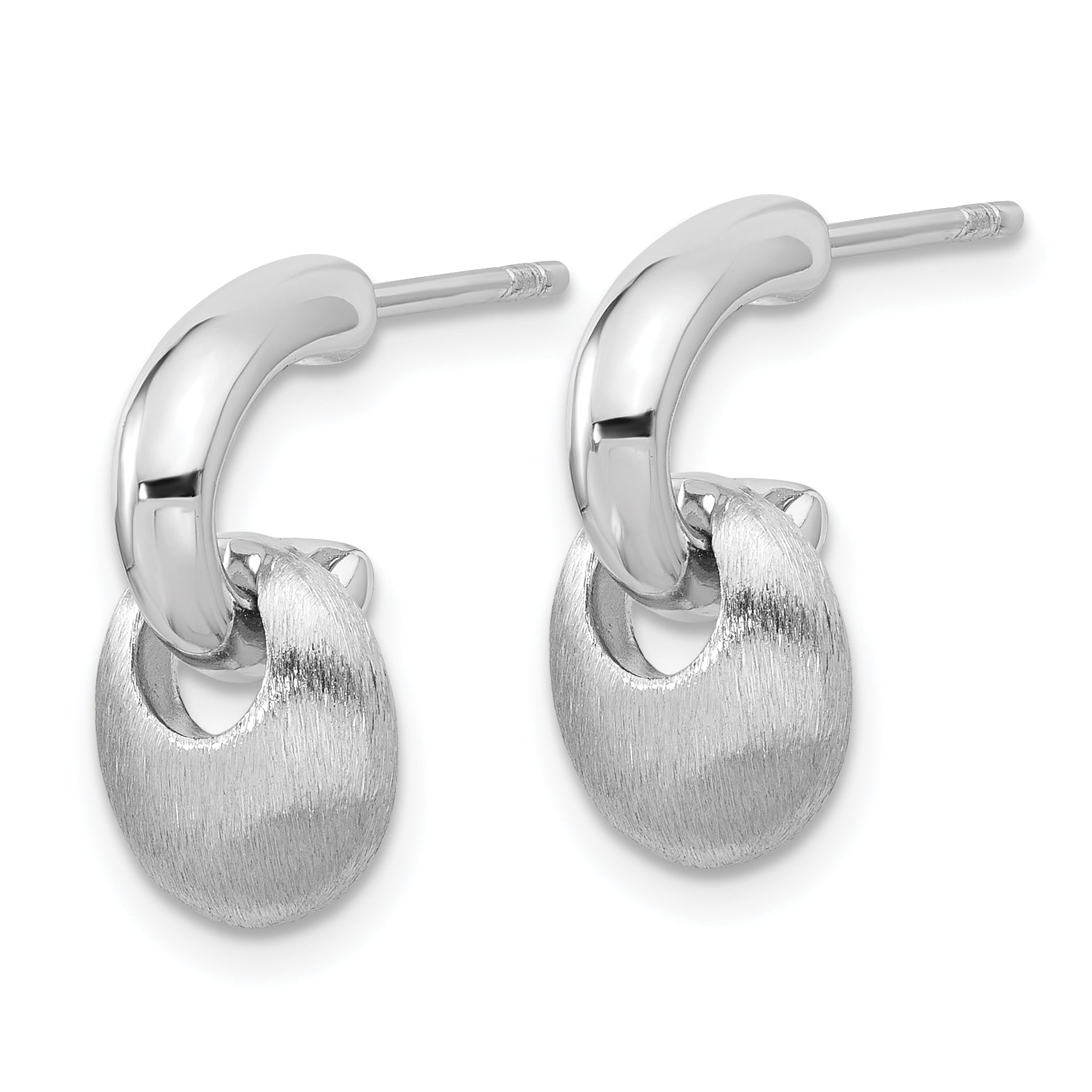Sterling Silver RH-plat Polish/Brush Dangle Post Earrings Secondary image