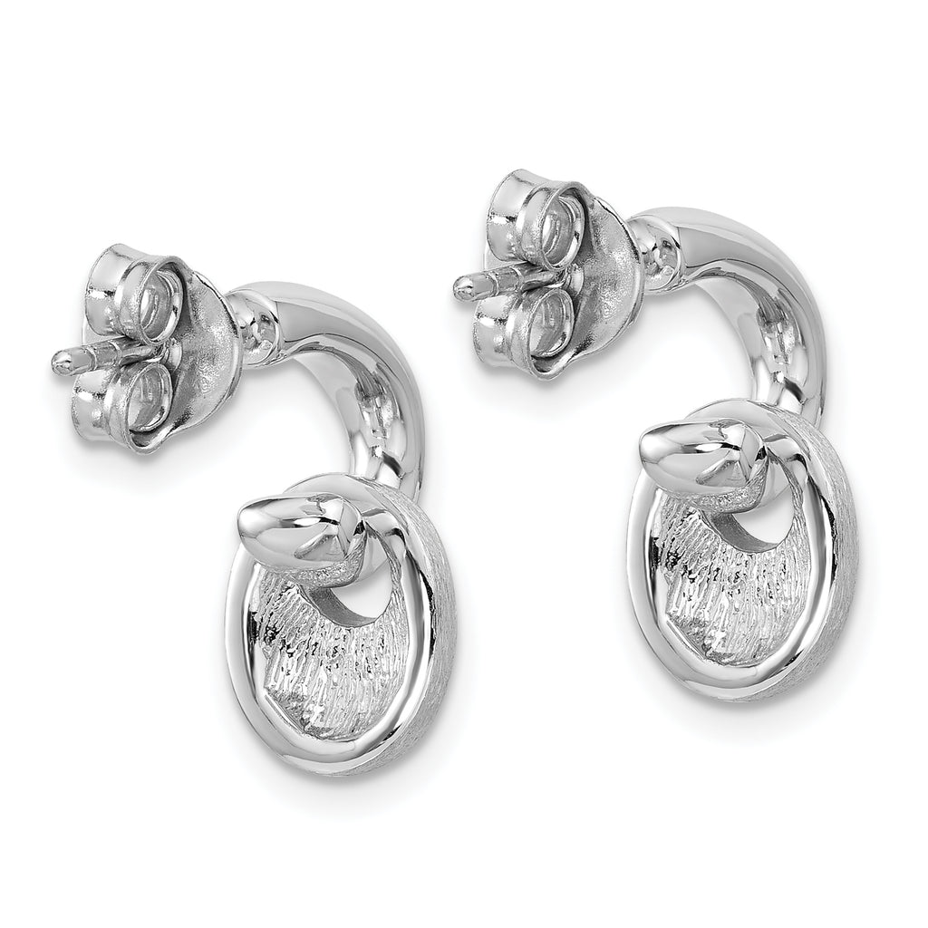 Sterling Silver RH-plat Polish/Brush Dangle Post Earrings