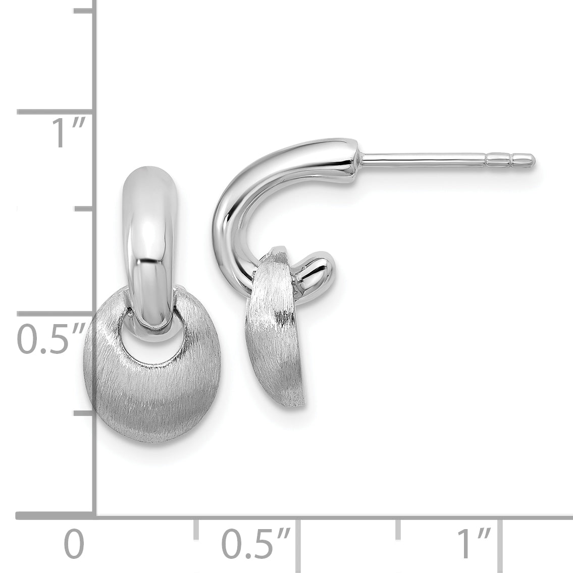 Sterling Silver RH-plat Polish/Brush Dangle Post Earrings