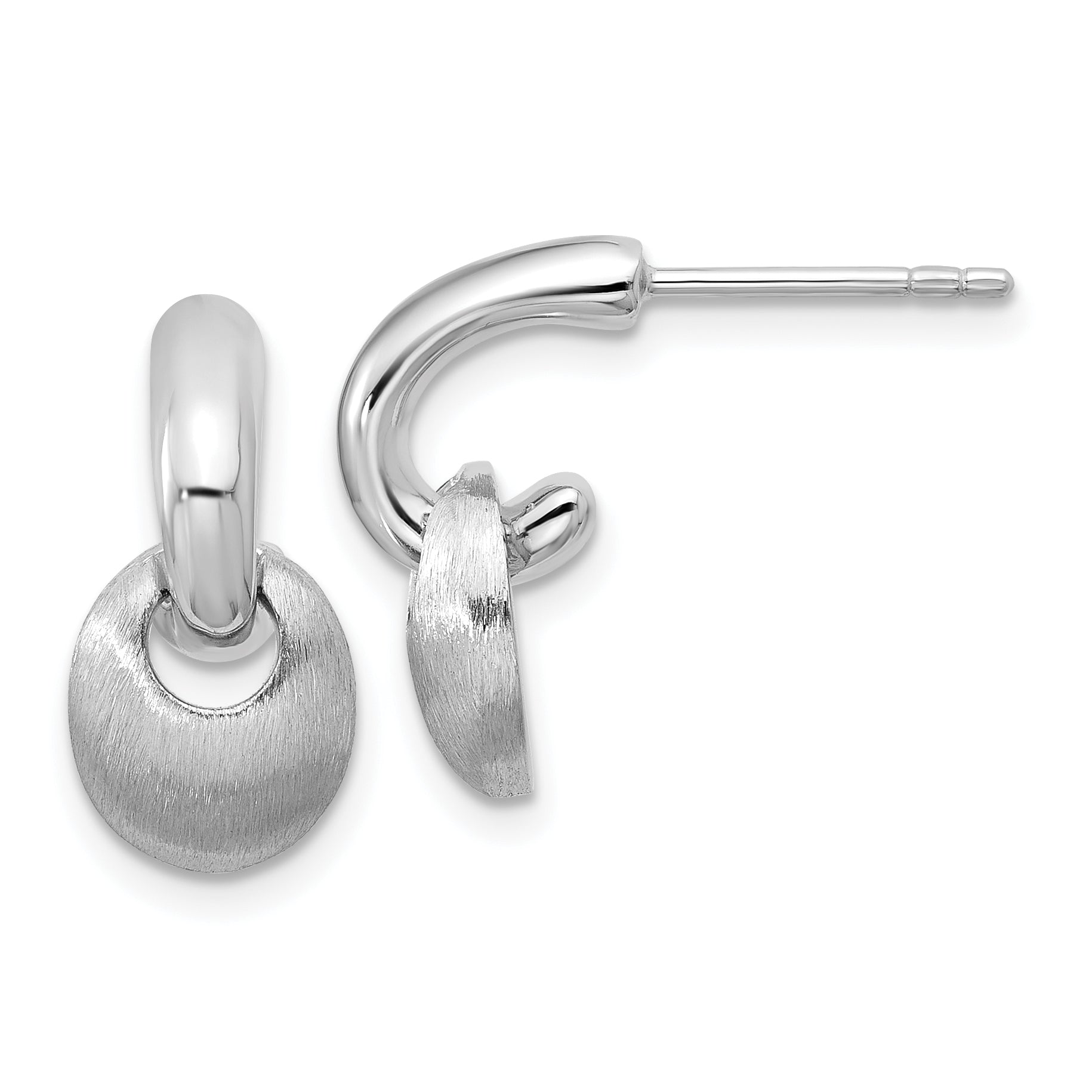 Sterling Silver RH-plat Polish/Brush Dangle Post Earrings Main image