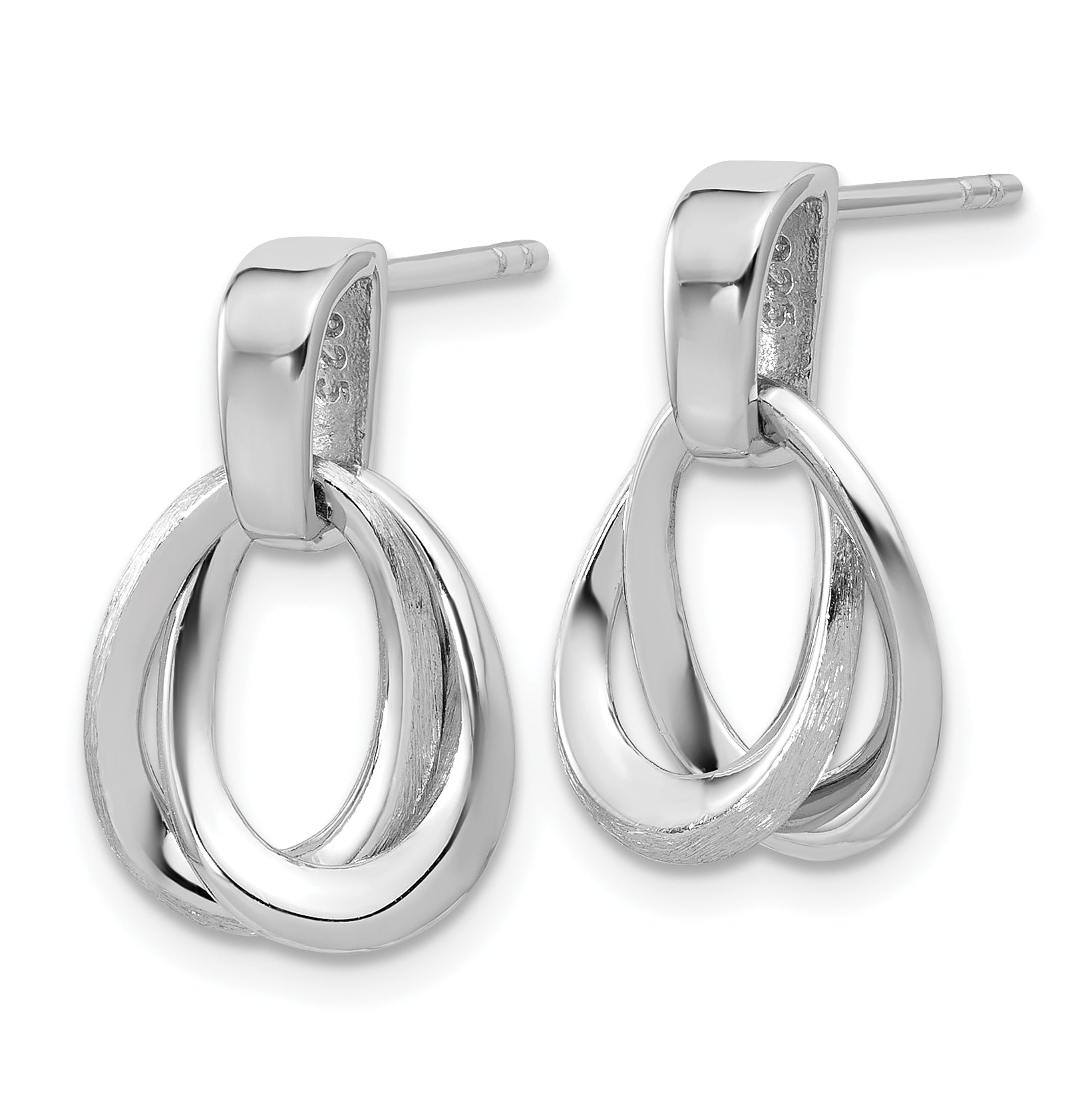 SS RH-plated Polished/Brushed Ovals Dangle Post Earrings Secondary image