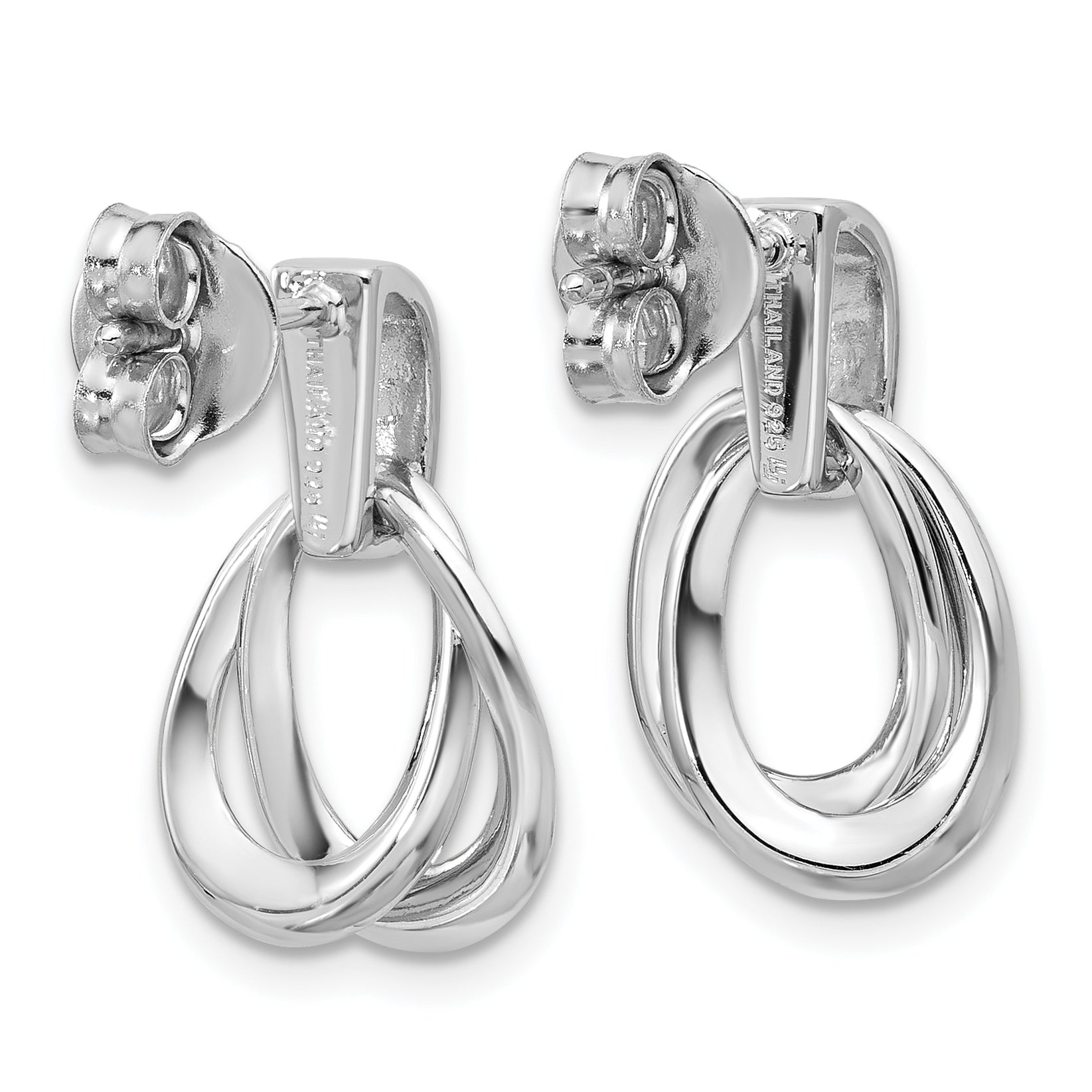 SS RH-plated Polished/Brushed Ovals Dangle Post Earrings