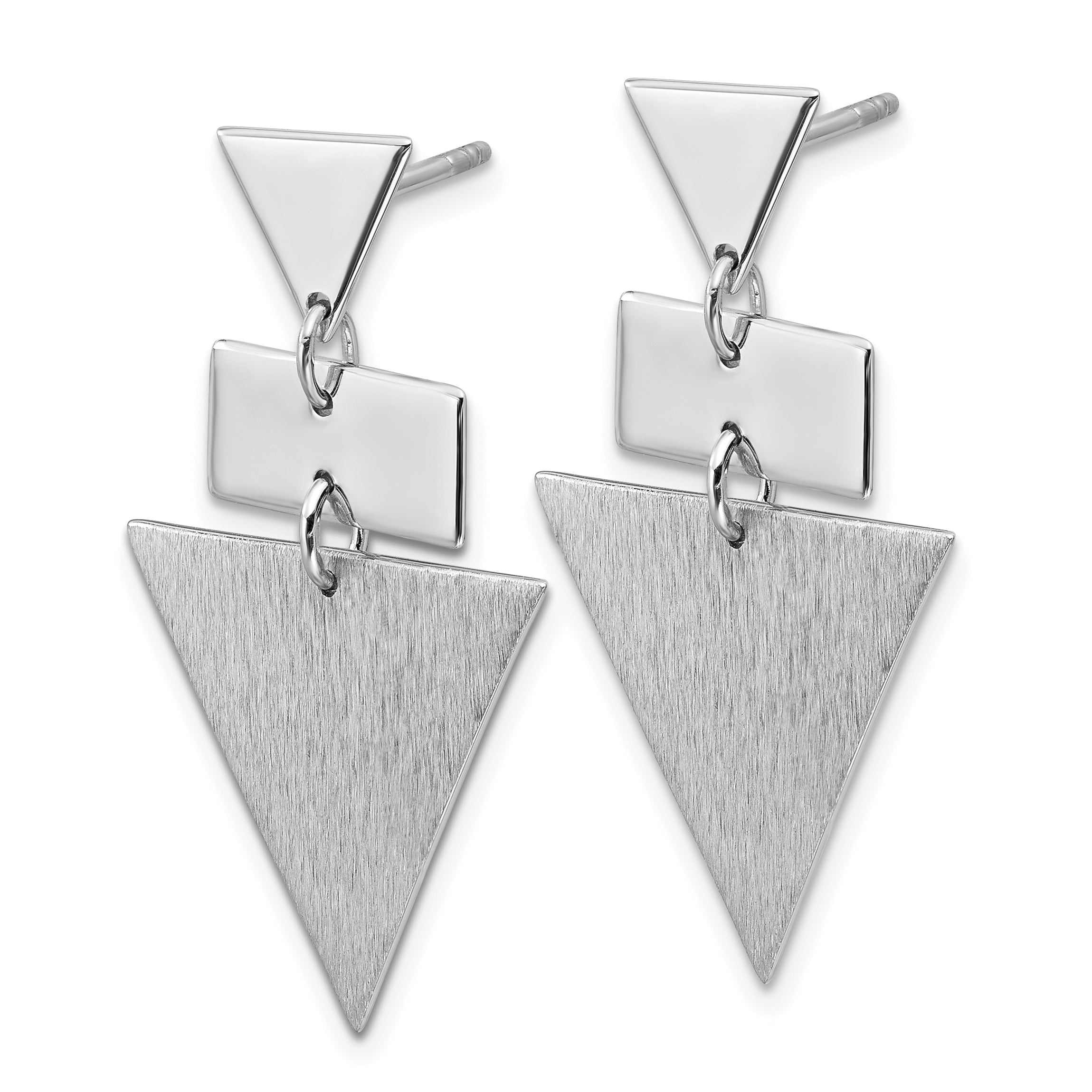 SS RH-plated Polish/Brushed Geometric Dangle Post Earrings