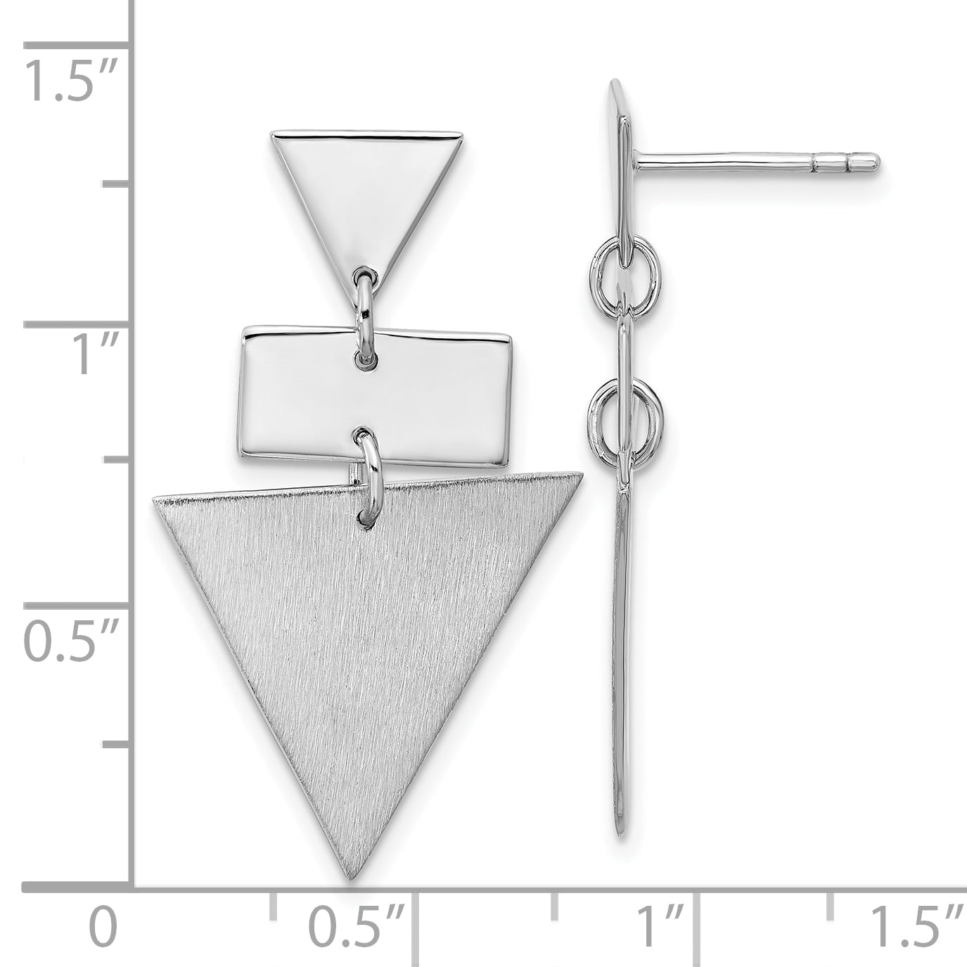 SS RH-plated Polish/Brushed Geometric Dangle Post Earrings