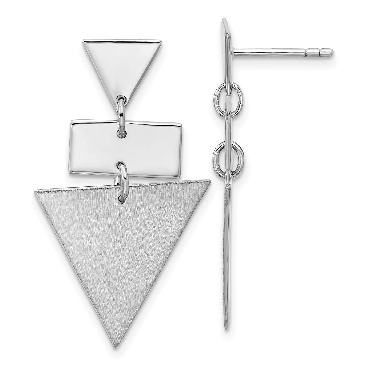 SS RH-plated Polish/Brushed Geometric Dangle Post Earrings