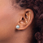 SS RH-plated Polished/Brushed/Dia-cut Ball Post Earrings
