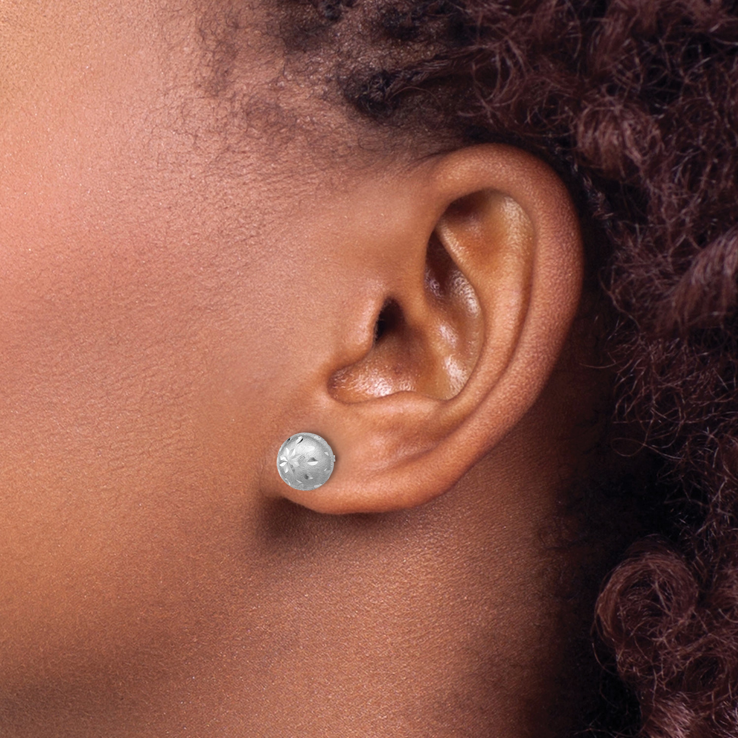 SS RH-plated Polished/Brushed/Dia-cut Ball Post Earrings