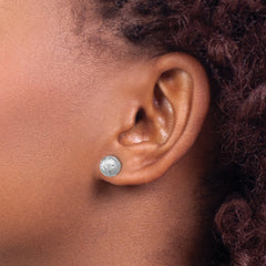 SS RH-plated Polished/Brushed/Dia-cut Ball Post Earrings